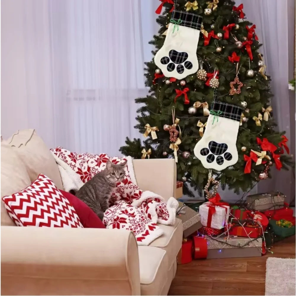 Family Christmas Stockings for Pets & People - Santa, Holiday & Dog Paw Decoration Gifts