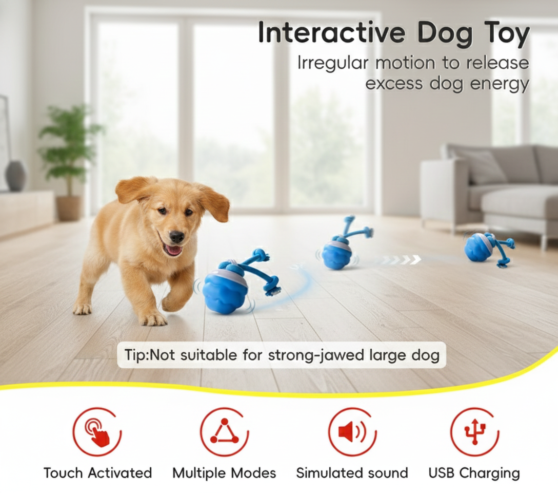 Automatic Moving Puppy Toy: Smart Interactive Ball with Chew Rope for Active Dogs