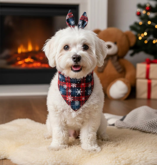 Christmas Snowflake Plaid Dog Bandana – Festive Holiday Pet Scarf