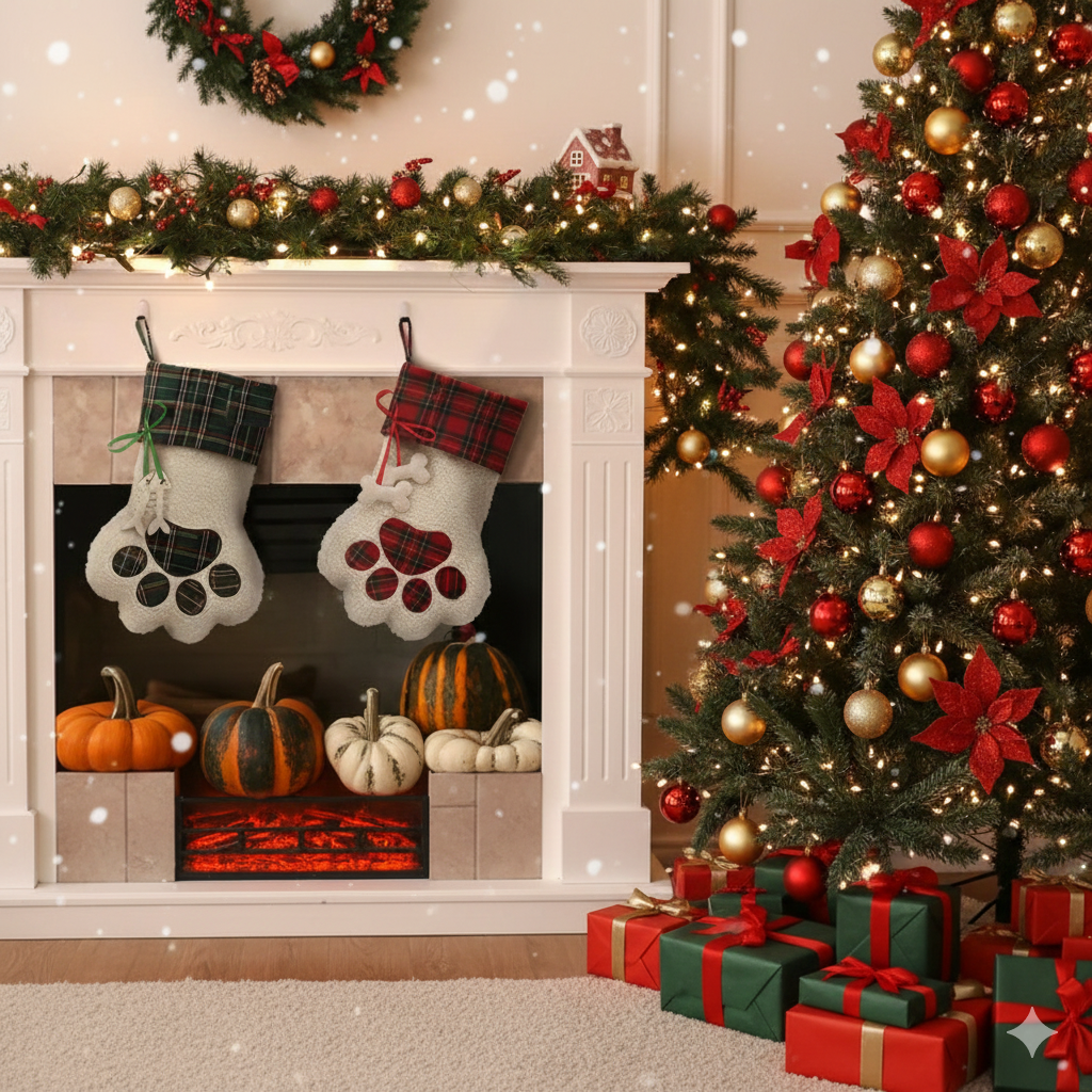 Family Christmas Stockings for Pets & People - Santa, Holiday & Dog Paw Decoration Gifts