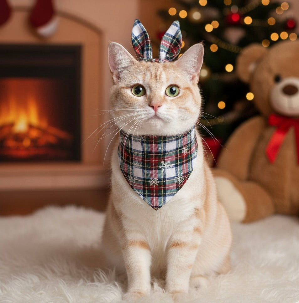 Christmas Snowflake Plaid Dog Bandana – Festive Holiday Pet Scarf