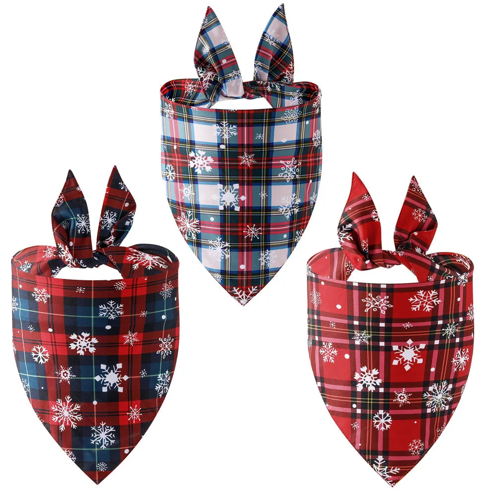 Christmas Snowflake Plaid Dog Bandana – Festive Holiday Pet Scarf