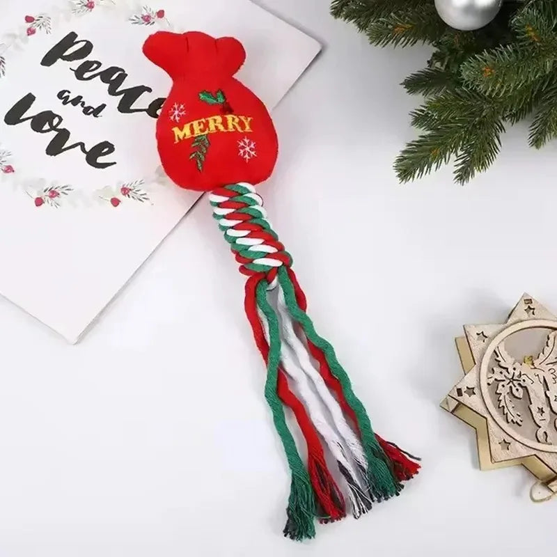 Durable Christmas Pet Knot Toys - Teething, Biting & Squeaky Holiday Plush for Dogs