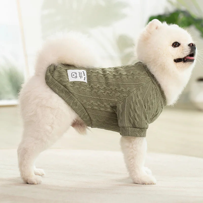 Cozy Cable Knit Pet Sweater - Warm Designer Knitwear for Winter & Fall Dogs & Puppies