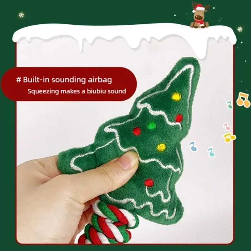 Durable Christmas Pet Knot Toys - Teething, Biting & Squeaky Holiday Plush for Dogs