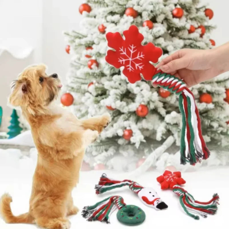 Durable Christmas Pet Knot Toys - Teething, Biting & Squeaky Holiday Plush for Dogs