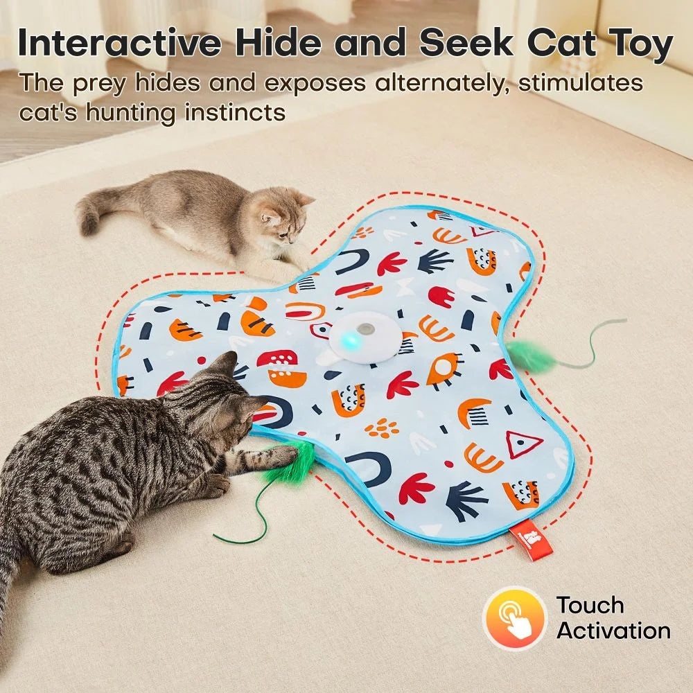 Smart Rechargeable Cat Toy: Motion/Touch Activated Interactive Hide & Seek Feather Game