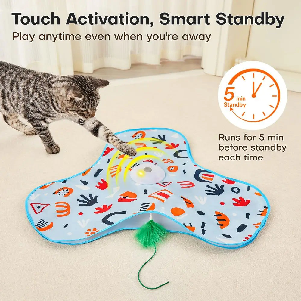 Smart Rechargeable Cat Toy: Motion/Touch Activated Interactive Hide & Seek Feather Game