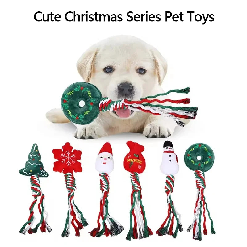 Durable Christmas Pet Knot Toys - Teething, Biting & Squeaky Holiday Plush for Dogs