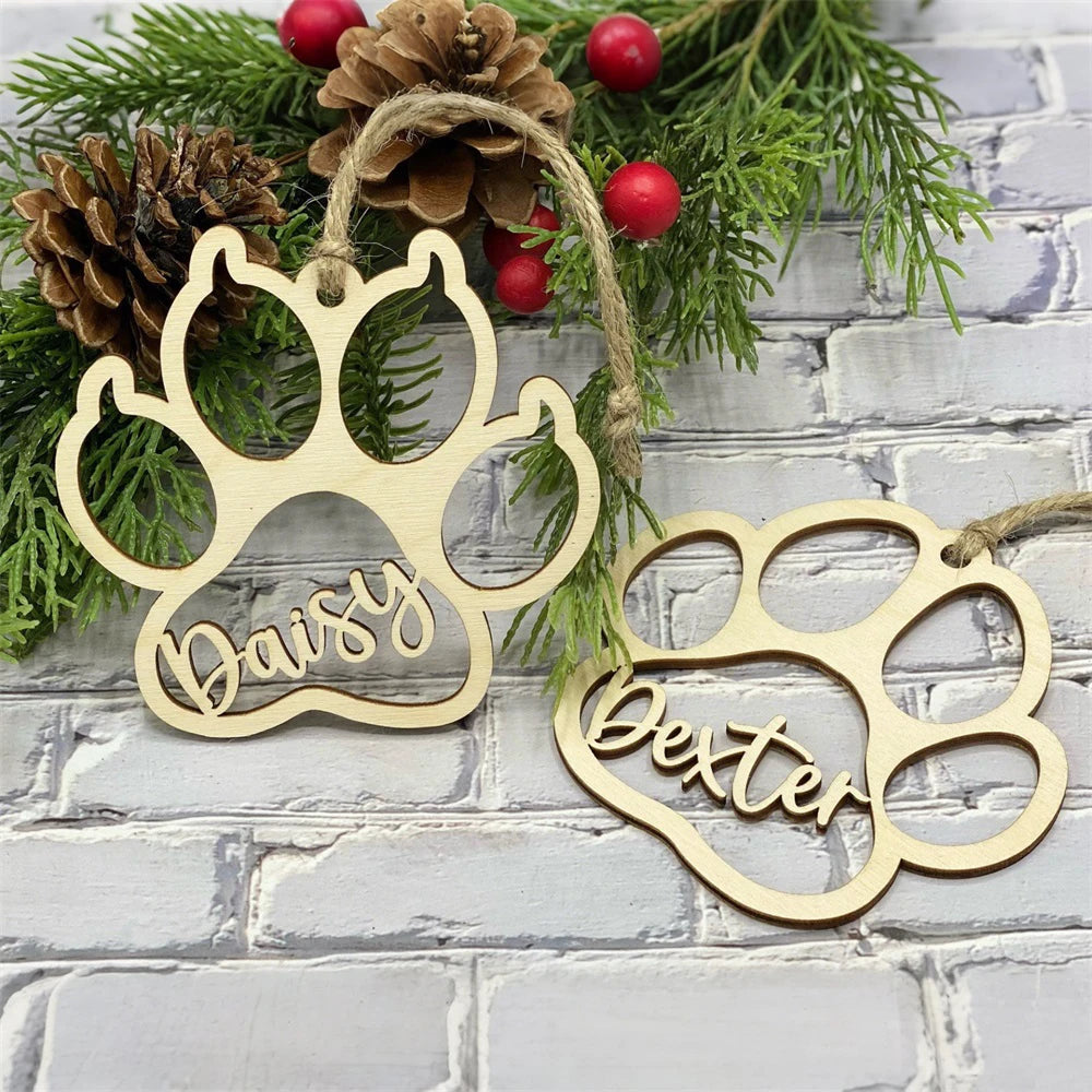 Personalized Pet Paw Print Christmas Ornament | Custom Engraved Wood Cat & Dog Name Keepsake | Pet Memorial Gift