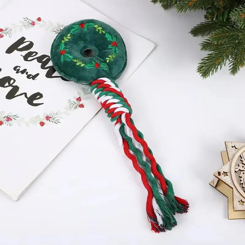 Durable Christmas Pet Knot Toys - Teething, Biting & Squeaky Holiday Plush for Dogs