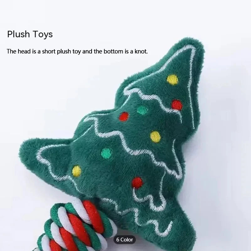 Durable Christmas Pet Knot Toys - Teething, Biting & Squeaky Holiday Plush for Dogs