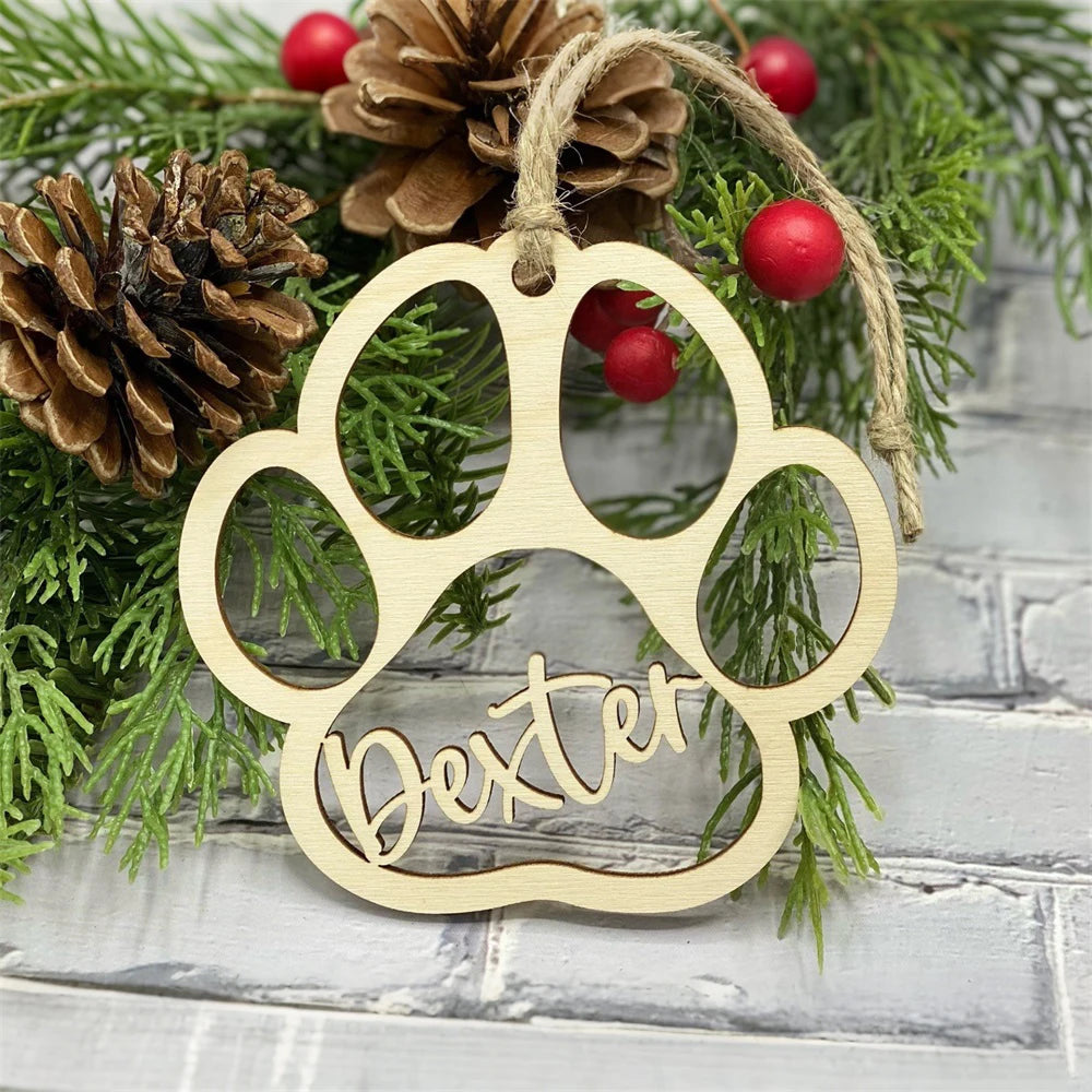 Personalized Pet Paw Print Christmas Ornament | Custom Engraved Wood Cat & Dog Name Keepsake | Pet Memorial Gift