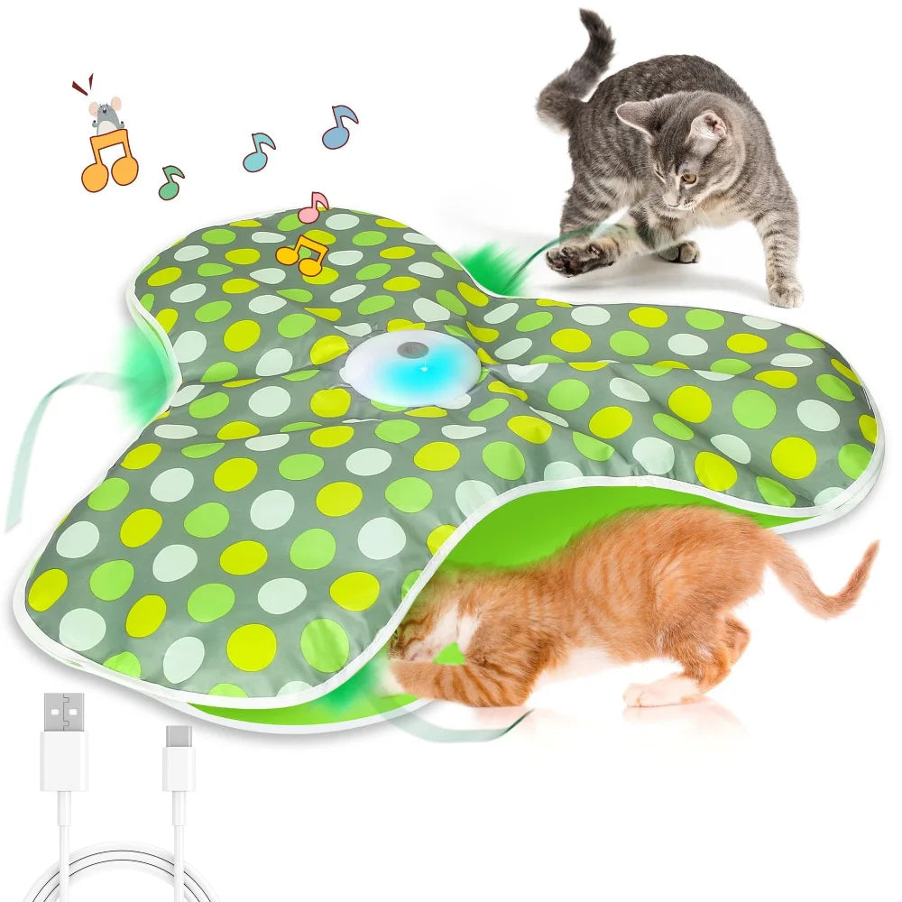 Smart Rechargeable Cat Toy: Motion/Touch Activated Interactive Hide & Seek Feather Game