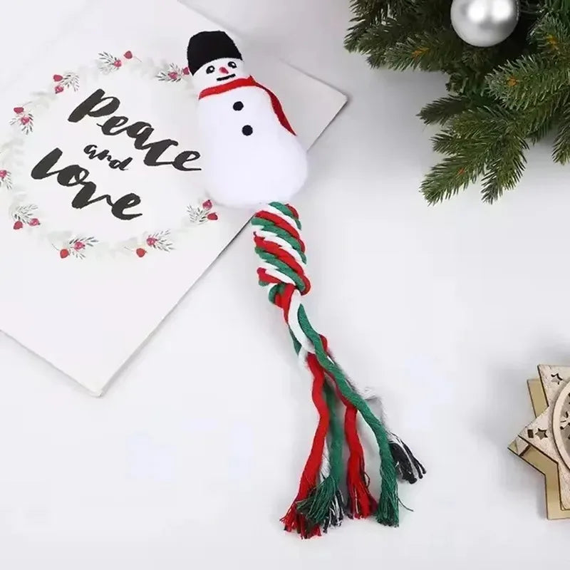 Durable Christmas Pet Knot Toys - Teething, Biting & Squeaky Holiday Plush for Dogs