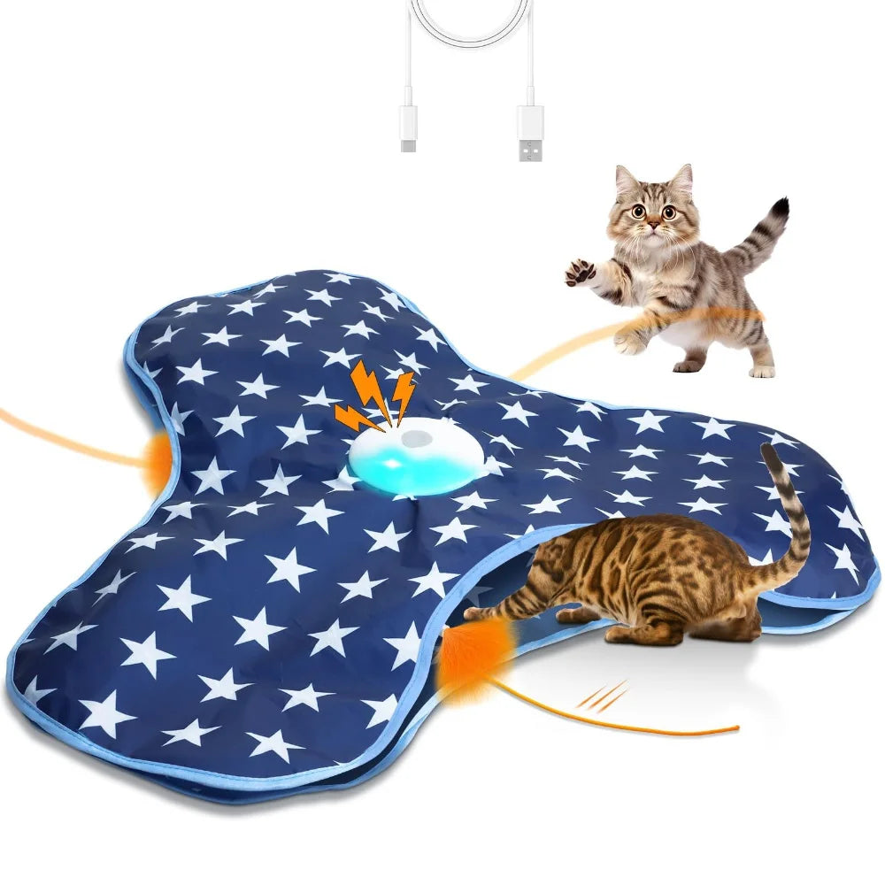 Smart Rechargeable Cat Toy: Motion/Touch Activated Interactive Hide & Seek Feather Game