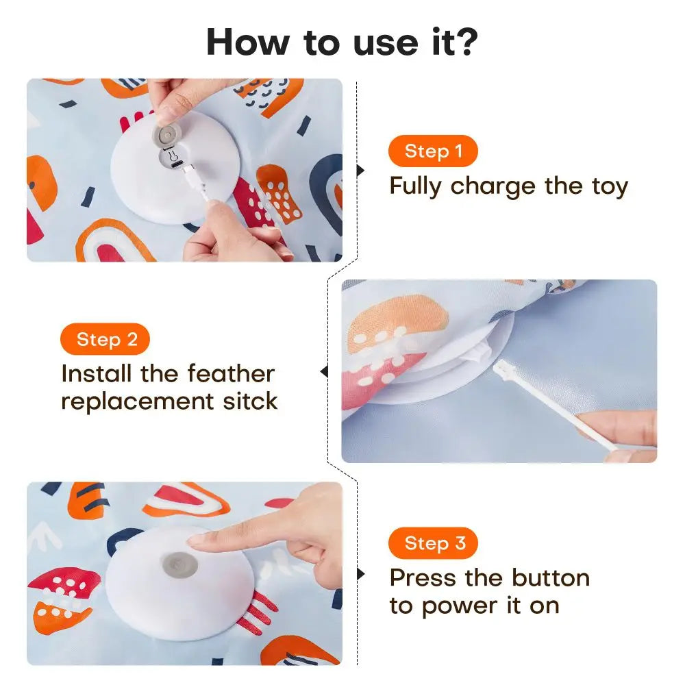 Smart Rechargeable Cat Toy: Motion/Touch Activated Interactive Hide & Seek Feather Game